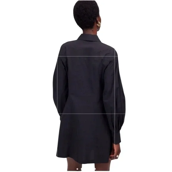 NEW MADEWELL Seamed Long-Sleeve Mini Shirtdress in Poplin Jet Black Size 0 - Picture 2 of 7